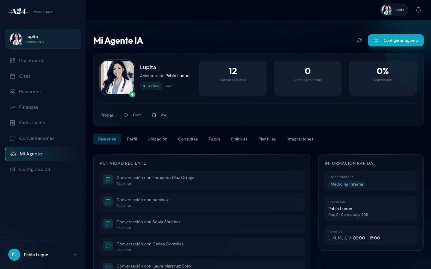 Configuración del agente en el dashboard