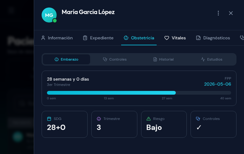 Calculadora obstétrica con barra de progreso gestacional
