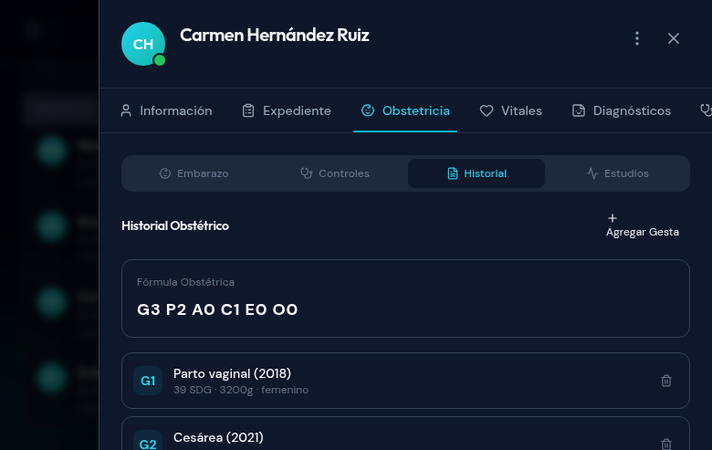 Historial obstétrico con fórmula G/P/A/C/E/O