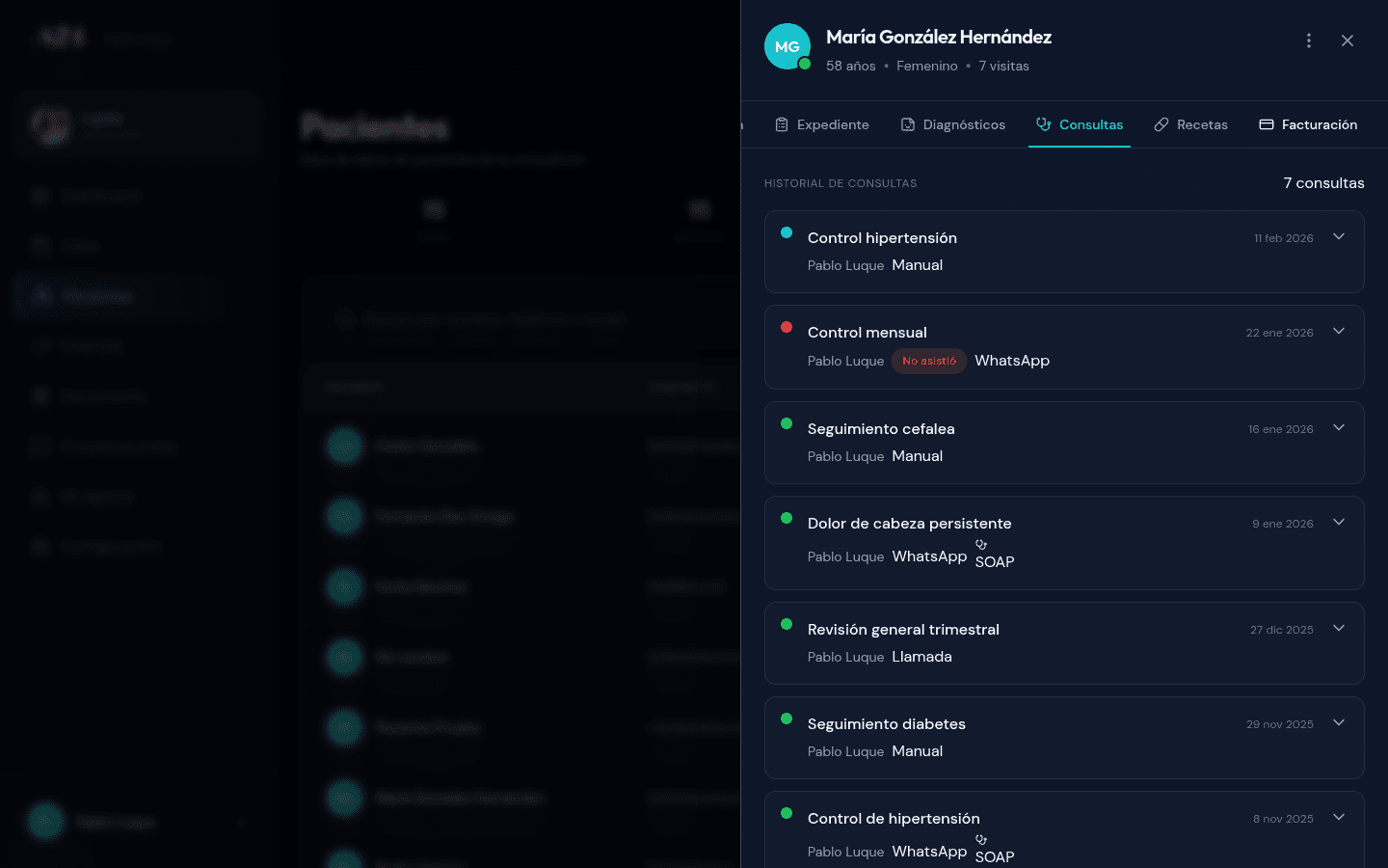Historial de consultas del paciente