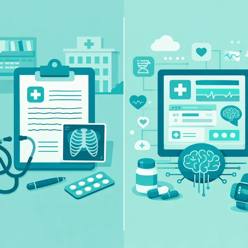 Comparación visual entre historia clínica tradicional versus historia clínica con inteligencia artificial