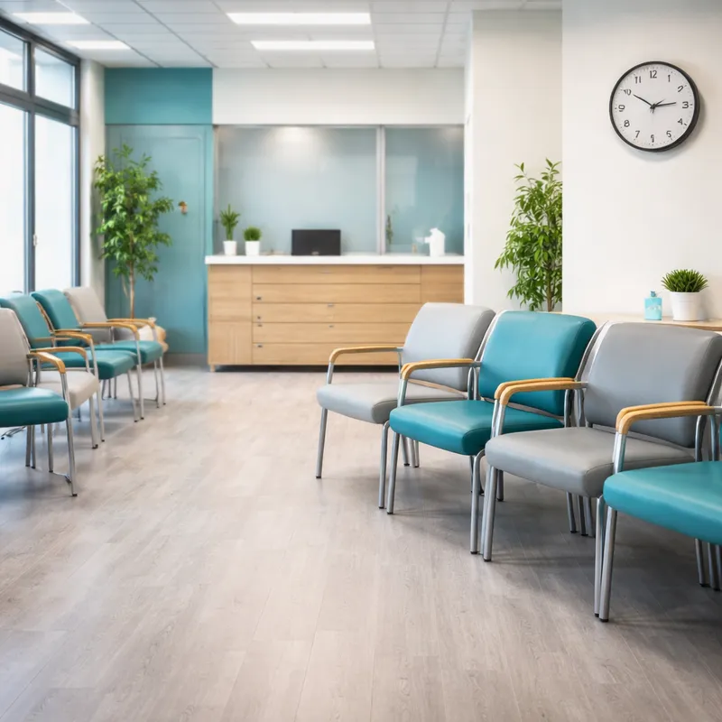 Sala de espera vacía en consultorio médico representando el problema del ausentismo de pacientes